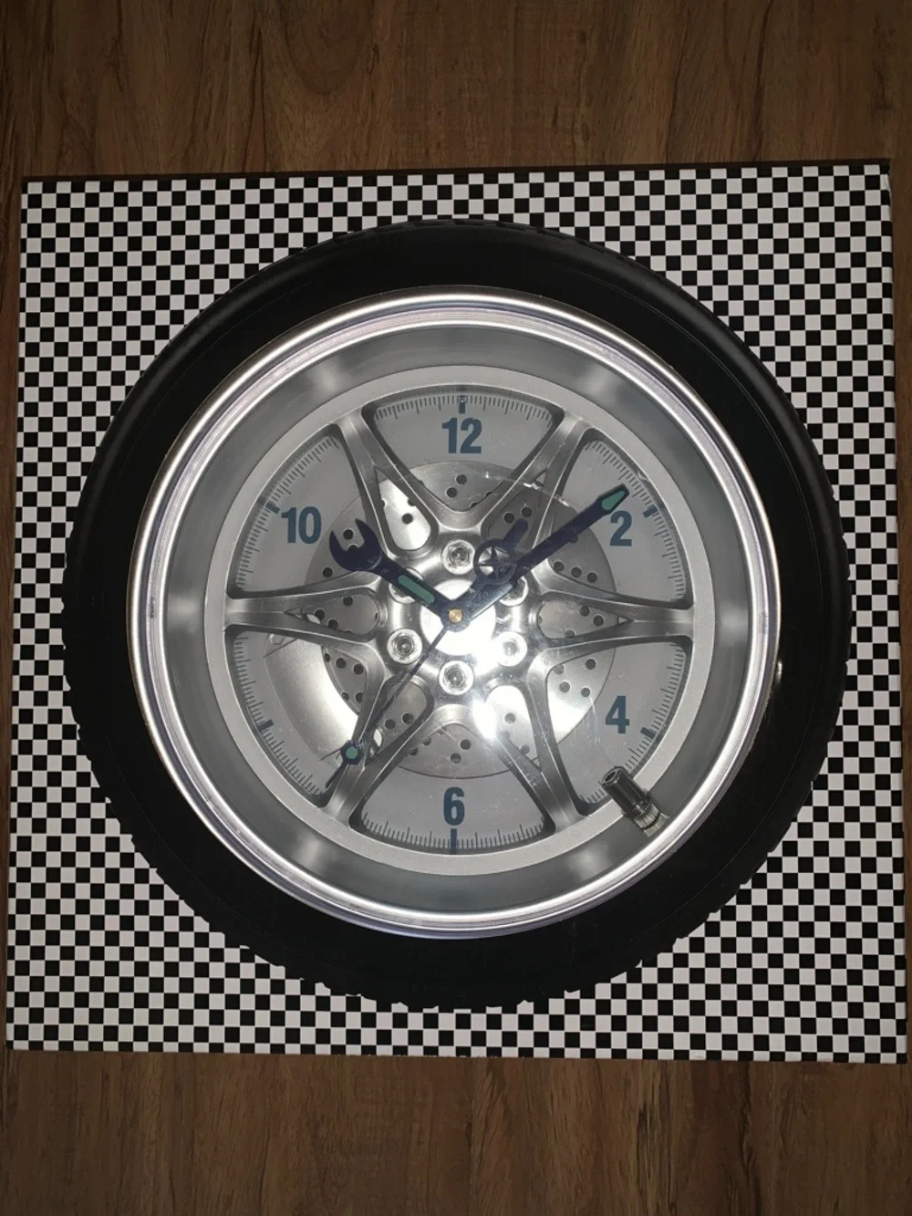 Modern Silver and Black Wheel-Style Wall Clock by